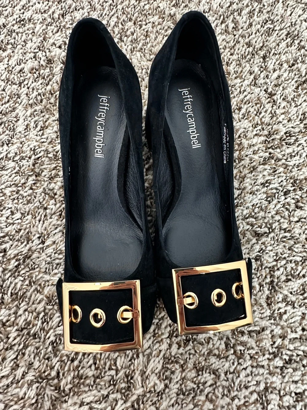 Jeffrey Campbell Black Suede Pumps Gold Buckle Accent Classy Size 5